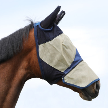 PVC Vliegenmasker met Oorbeschermers en Rits Umbria Equitazione Tan Bruin
