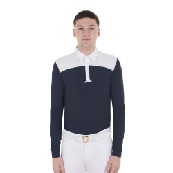 Wedstrijdpolo Heren Lange Mouwen met Knopen Equestro Wit / marineblauwe blazer