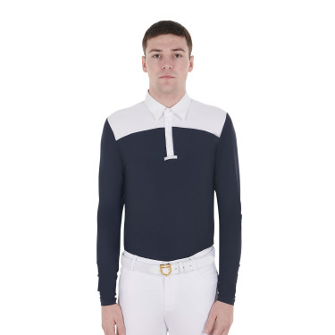 Wedstrijdpolo Heren Lange Mouwen met Knopen Equestro Wit / marineblauwe blazer