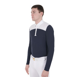 Wedstrijdpolo Heren Lange Mouwen met Knopen Equestro Wit / marineblauwe blazer