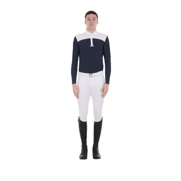 Wedstrijdpolo Heren Lange Mouwen met Knopen Equestro Wit / marineblauwe blazer