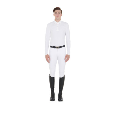 Wedstrijdpolo Heren Lange Mouwen met Knopen Equestro Wit / wit