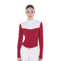 Dames wedstrijdpolo met lange mouwen in technische stof en mesh Equestro Scooter Beige Dames wedstrijdpolo met lange mouwen in technische stof en mesh Equestro Scooter Beige