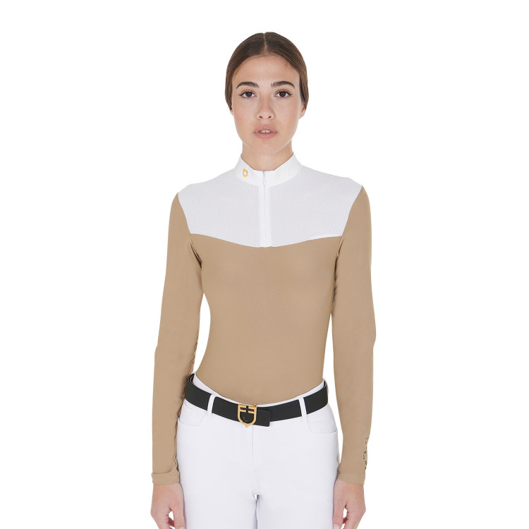 Dames wedstrijdpolo met lange mouwen in technische stof en mesh Equestro Dames wedstrijdpolo met lange mouwen in technische stof en mesh Equestro
