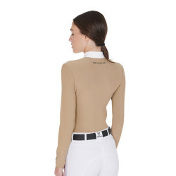 Polo de concours Femme Manches Longues en Tissu Technique et Mesh Equestro Beige