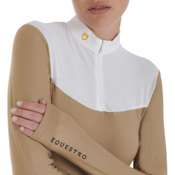 Polo de concours Femme Manches Longues en Tissu Technique et Mesh Equestro Beige