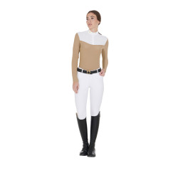 Polo de concours Femme Manches Longues en Tissu Technique et Mesh Equestro Beige
