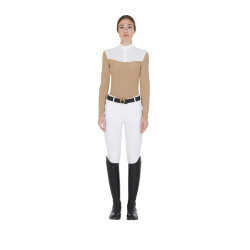 Polo de concours Femme Manches Longues en Tissu Technique et Mesh Equestro Beige