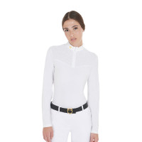 Dames wedstrijdpolo met lange mouwen in technische stof en mesh Equestro Wit Dames wedstrijdpolo met lange mouwen in technische stof en mesh Equestro Wit