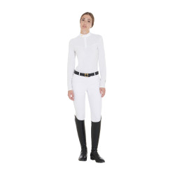 Dames wedstrijdpolo met lange mouwen in technische stof en mesh Equestro Wit