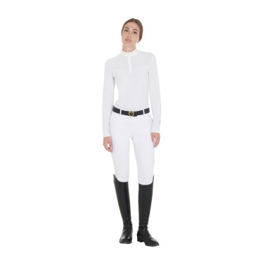 Dames wedstrijdpolo met lange mouwen in technische stof en mesh Equestro Wit