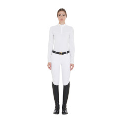 Dames wedstrijdpolo met lange mouwen in technische stof en mesh Equestro Wit