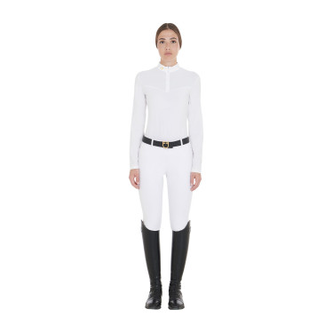 Dames wedstrijdpolo met lange mouwen in technische stof en mesh Equestro Wit