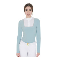 Wedstrijdpolo Dames Lange Mouwen met Knopen Equestro Grijze nevel Blauw Wedstrijdpolo Dames Lange Mouwen met Knopen Equestro Grijze nevel Blauw