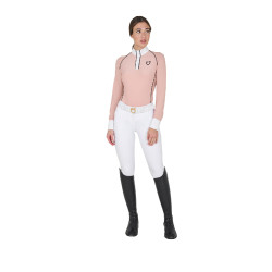 Wedstrijdpolo Dames Lange Mouwen met Mesh Inzetstukken Equestro Cameoroze Wedstrijdpolo Dames Lange Mouwen met Mesh Inzetstukken Equestro Cameoroze