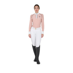 Wedstrijdpolo Dames Lange Mouwen met Mesh Inzetstukken Equestro Cameoroze Wedstrijdpolo Dames Lange Mouwen met Mesh Inzetstukken Equestro Cameoroze