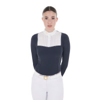 Wedstrijdpolo Dames Lange Mouwen met Strass Equestro Marineblazer Marineblauw Wedstrijdpolo Dames Lange Mouwen met Strass Equestro Marineblazer Marineblauw