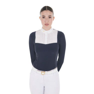 Wedstrijdpolo Dames Lange Mouwen met Strass Equestro Marineblazer Marineblauw