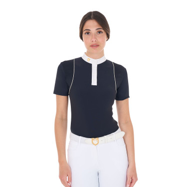 Wedstrijdpolo Dames Korte Mouwen met Knopen Equestro Marineblazer / antiek wit Marineblauw