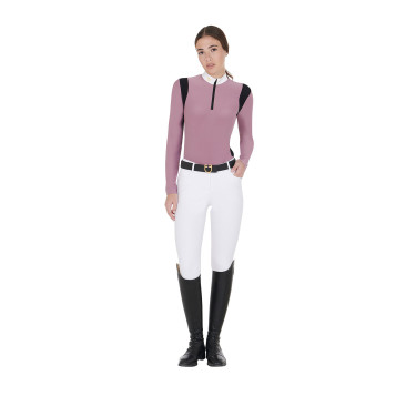 Wedstrijdpolo Dames Lange Mouwen in Technische Stof Equestro Roze Wedstrijdpolo Dames Lange Mouwen in Technische Stof Equestro Roze