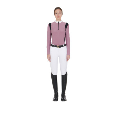 Wedstrijdpolo Dames Lange Mouwen in Technische Stof Equestro Roze Wedstrijdpolo Dames Lange Mouwen in Technische Stof Equestro Roze