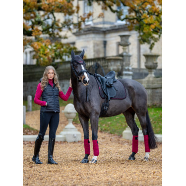 LeMieux Suede Dressuur Zadeldek Asgrauw Bordeaux LeMieux Suede Dressuur Zadeldek Asgrauw Bordeaux