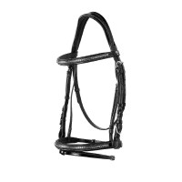 Engelse hoofdband van leer met clincher van nikkel geplateerd NP Equestro Zwart Engelse hoofdband van leer met clincher van nikkel geplateerd NP Equestro Zwart