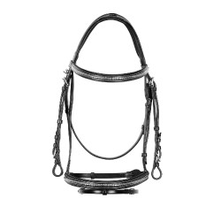 Engelse hoofdband van leer met clincher van nikkel geplateerd NP Equestro Zwart