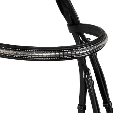 Engelse hoofdband van leer met clincher van nikkel geplateerd NP Equestro Zwart