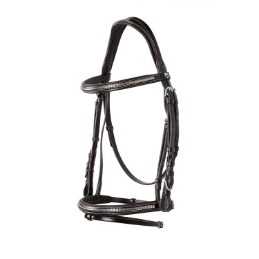 Engelse hoofdband van leer met clincher van nikkel geplateerd NP Equestro