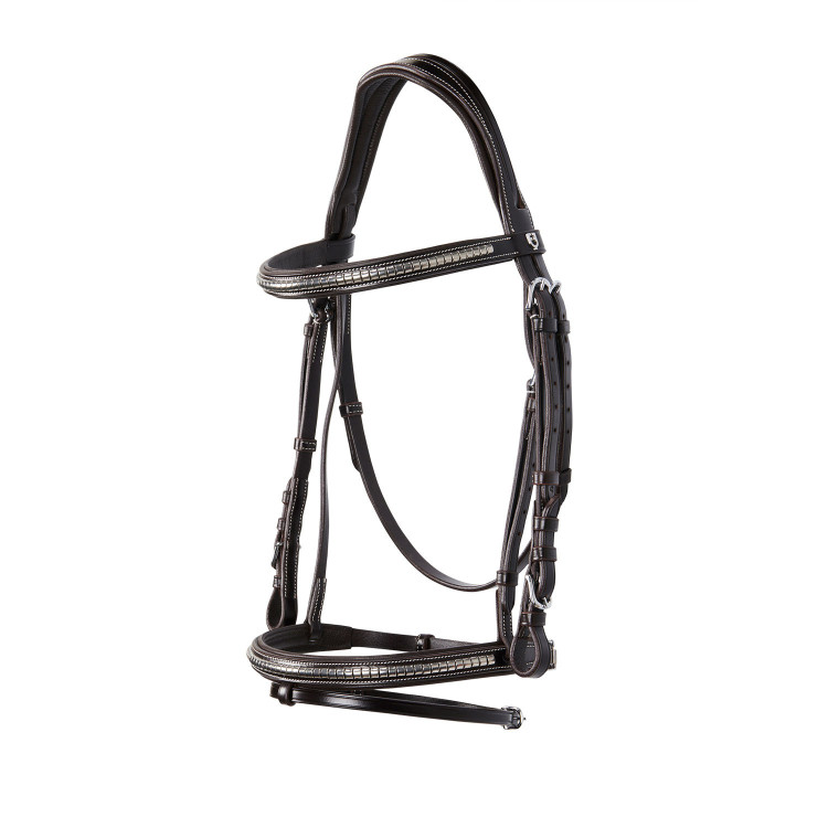 Engelse hoofdband van leer met clincher van nikkel geplateerd NP Equestro