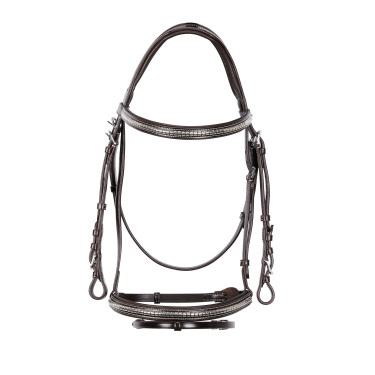 Engelse hoofdband van leer met clincher van nikkel geplateerd NP Equestro Donkerbruin