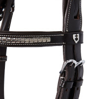 Engelse hoofdband van leer met clincher van nikkel geplateerd NP Equestro Donkerbruin Engelse hoofdband van leer met clincher van nikkel geplateerd NP Equestro Donkerbruin