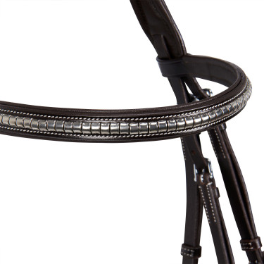 Engelse hoofdband van leer met clincher van nikkel geplateerd NP Equestro Donkerbruin