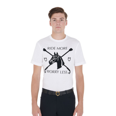 Heren T-shirt met aansluitende snit en paardenprint Equestro Wit