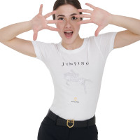 Slim fit dames-T-shirt springen met strass Equestro Wit