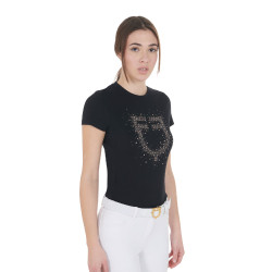 Slim fit dames-T-shirt roze met strass Equestro Zwart