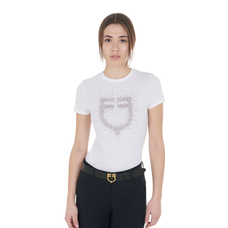 Slim fit dames-T-shirt roze met strass Equestro