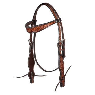 Têtière western avec décoration florale Pool's Marron foncé