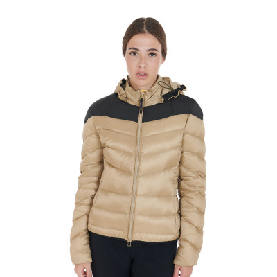 Damesdonsjas slim fit met afneembare capuchon Equestro Beige