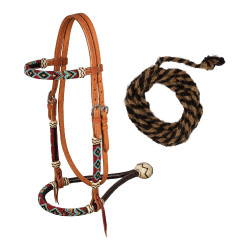 Set hoofdstel teugels van paardenhaar parel bordeaux Pool's