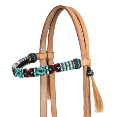 Bitloos hoofdstel met kopstuk versierd met gekleurde kralen Pool's Natuurlijk Bruin