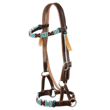 Bitloos hoofdstel met kopstuk versierd met gekleurde kralen Pool's Donkerbruin