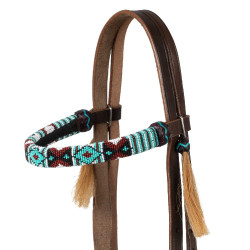 Bitloos hoofdstel met kopstuk versierd met gekleurde kralen Pool's Donkerbruin