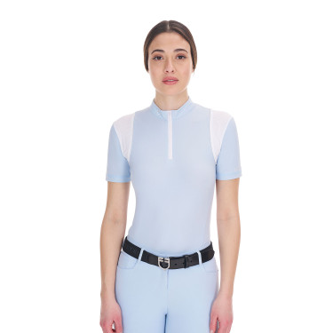 Dames trainingspolo slim fit met inzetstukken van mesh Equestro Lichtblauw