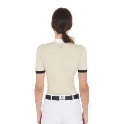 Wedstrijdpolo voor dames, slim fit, met contrasterende schouderstukken Equestro Beige