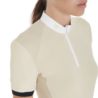 Wedstrijdpolo voor dames, slim fit, met contrasterende schouderstukken Equestro Beige Wedstrijdpolo voor dames, slim fit, met contrasterende schouderstukken Equestro Beige