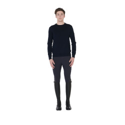 Ronde hals trui Equestro heren van merinowol Marine Marineblauw