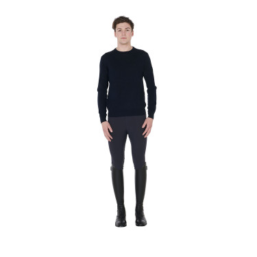 Ronde hals trui Equestro heren van merinowol Marine Marineblauw