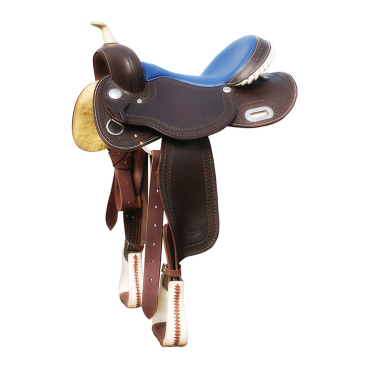 Selle Pool's 5020 met ruwe blauwe leren zitting voor barrel.
